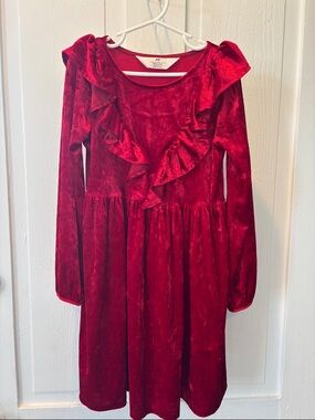 H&M Crimson Red Velvet Ruffle Dress